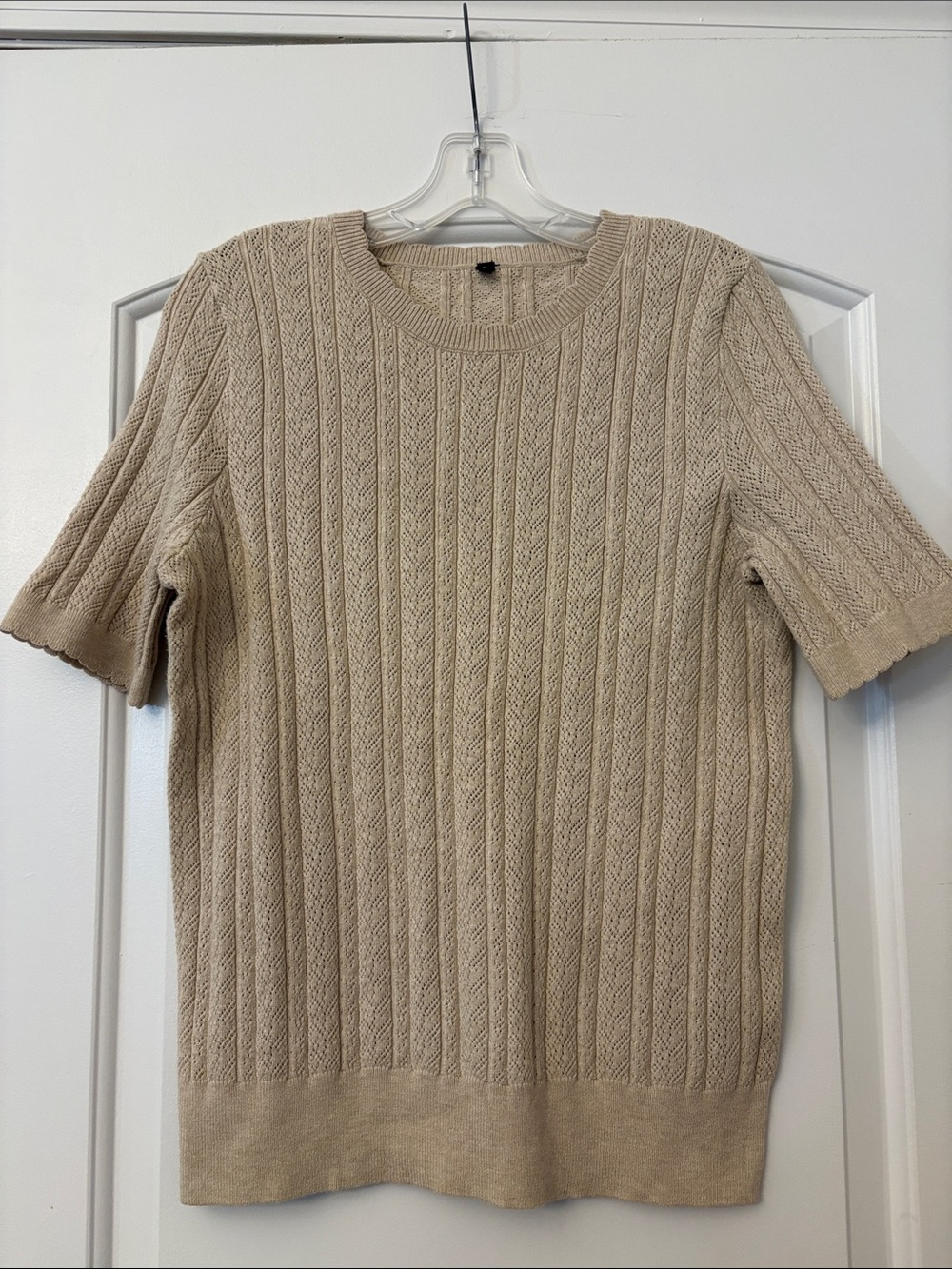 Men's Crewneck Short-Sleeve Cable Knit Sweater - Beige